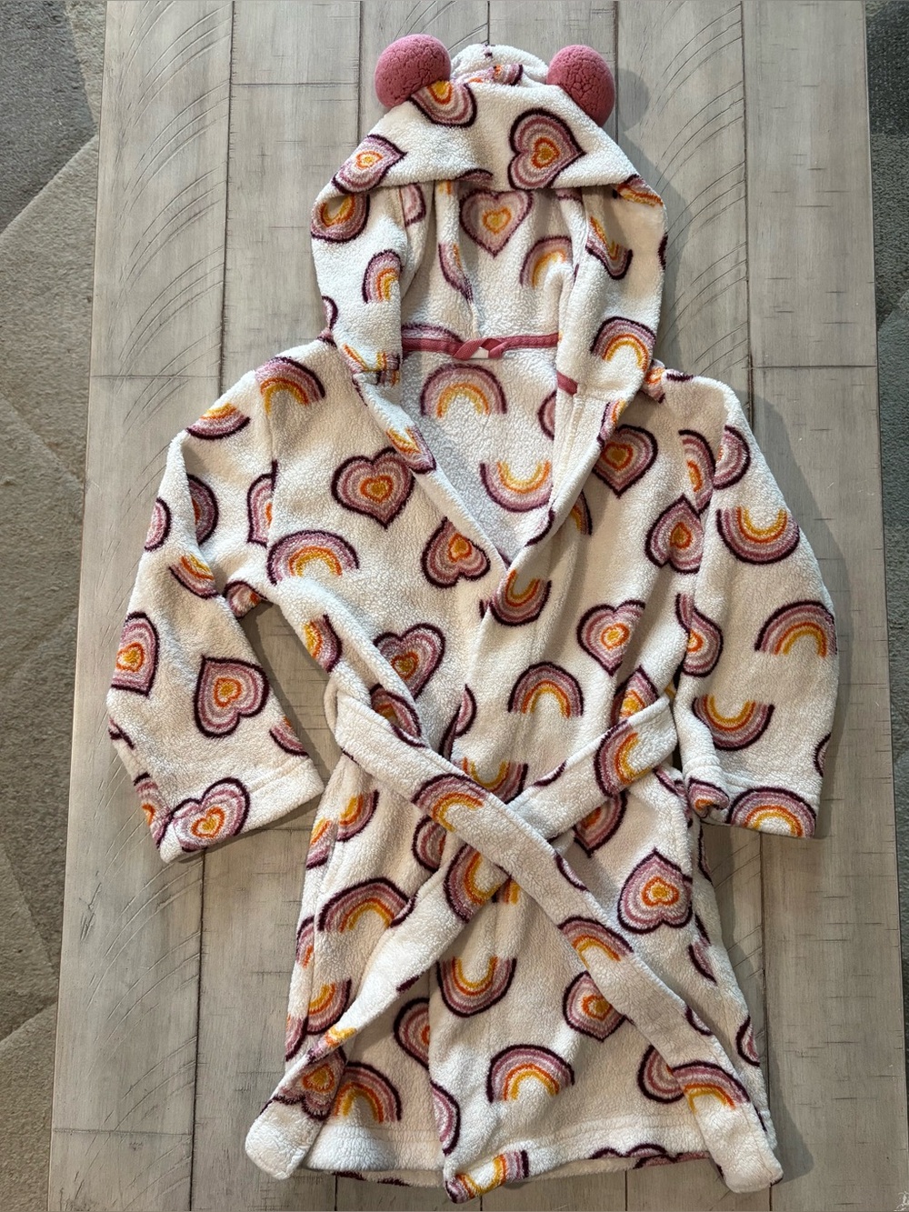 PETIT LEM SLEEP Designer Girls Cozy Rainbow Hooded Robe In Size 6 - Picture 7 of 8